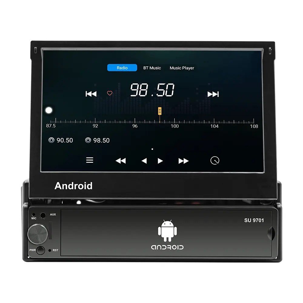 Autoradio Android 1 Din Lecteur DVD de voiture rétractable de 7 pouces Système autoradio stéréo universel Lecteur MP5 avec BT WIFI GPS