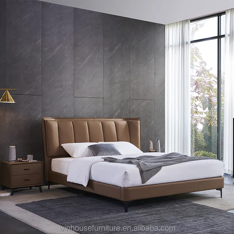 Kız tarzı deri yatak modern deri yatak popüler yatak odası mobilyası deri yatak tasarımı