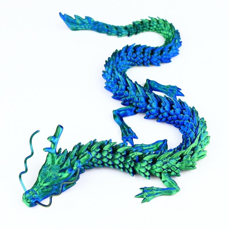 Dragon chinois vert bleu soie 45cm
