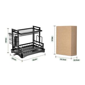 双层金属厨房储物架，带排水塑料托盘，用于刀叉勺子菜板式储物架 - Product Image 6