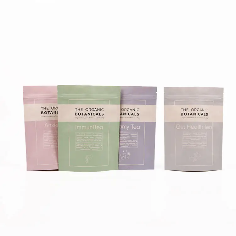 Digital Print Recyclable Dried Biodegradable Kraft Paper Ziplock Matte Window Stand Up Pouches Packaging Tea Coffee Bean Bag