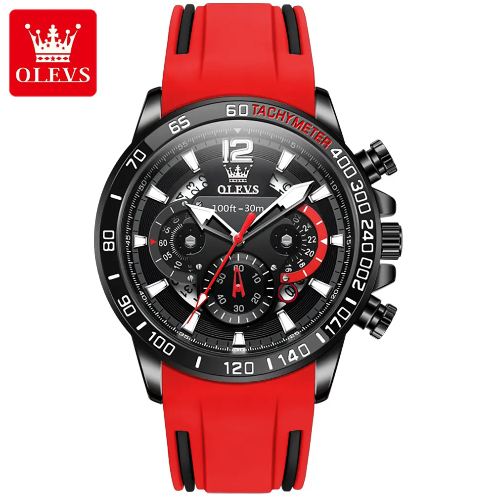 OLEVS 9936 offre spéciale marque Resee fonction lumineuse gel de silice rouge vente en gros montre à quartz hommes