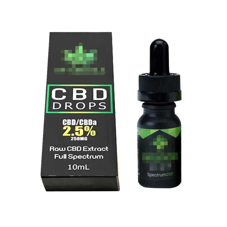 กล่องบรรจุภัณฑ์ขวดน้ำมัน CBD กันน้ำพิมพ์โลโก้ออกแบบได้ตามต้องการพร้อมฉลาก