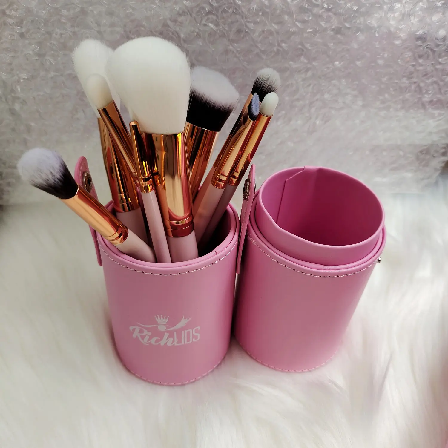 High Quality PU Leather Holder Makeup Brush Case Private Label Makeup Tool Cosmetic Portable Storage Box Brush Bucket