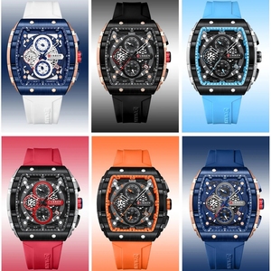 CURREN8442 orologi sportivi a sei Pin con quadrante di grandi dimensioni unici orologi da polso al quarzo con Design rettangularhollow con data Auto cronografo - Product Image 6