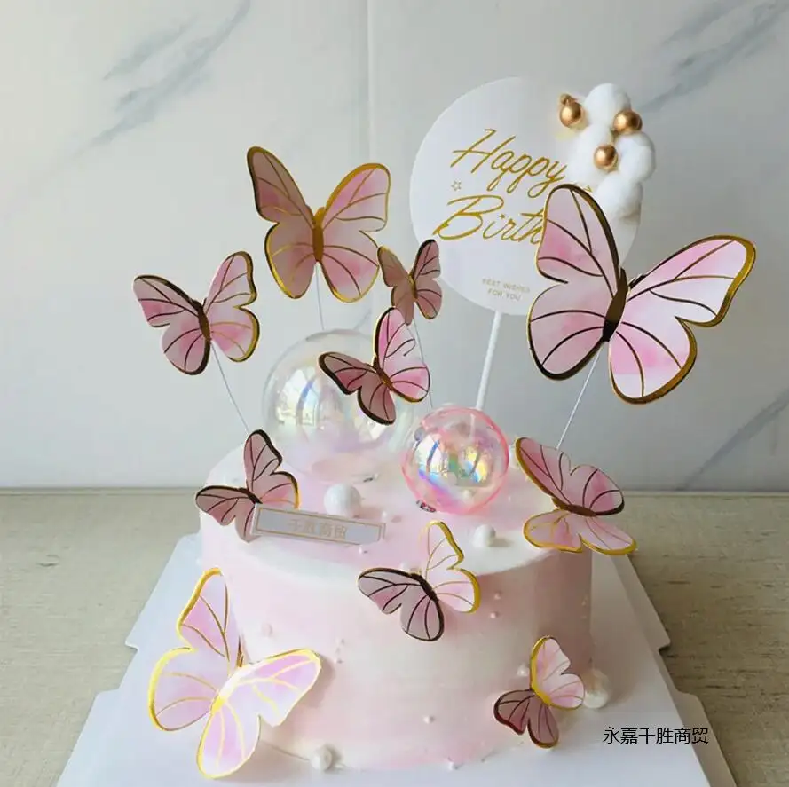 shinning paper butterfly topper cake tools decorating happy birthday
