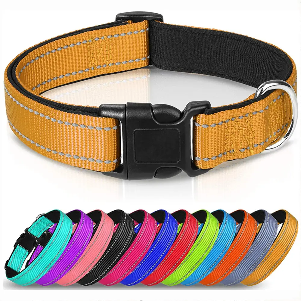 Multi-color Customized High quality Reflective nylon dog collar with Safety lock