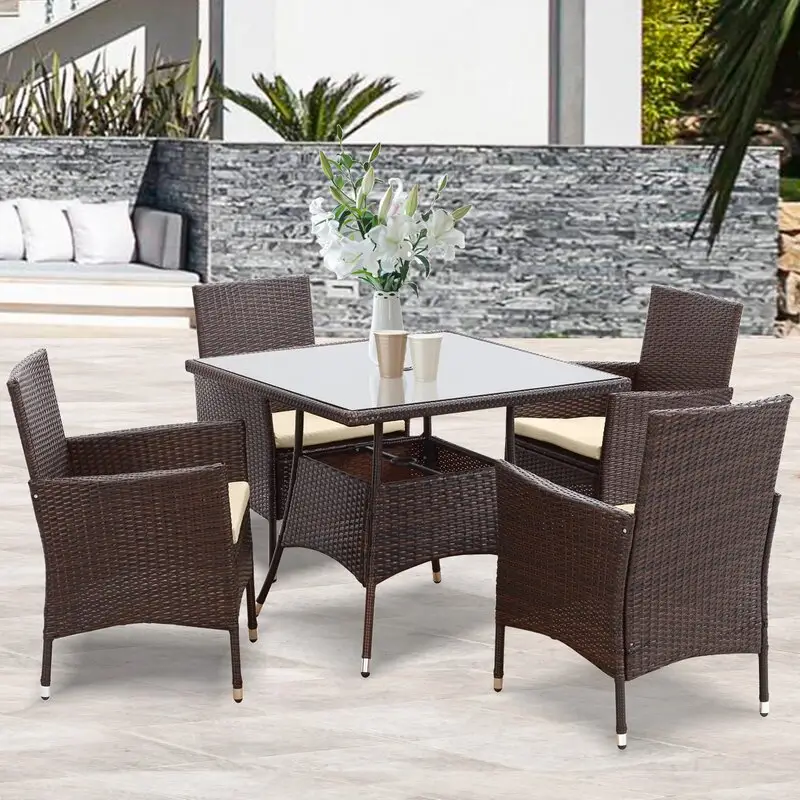 NEW Garden Furniture 5 pcs rattan certifications restaurant dining outdoor table and 4 chairs set