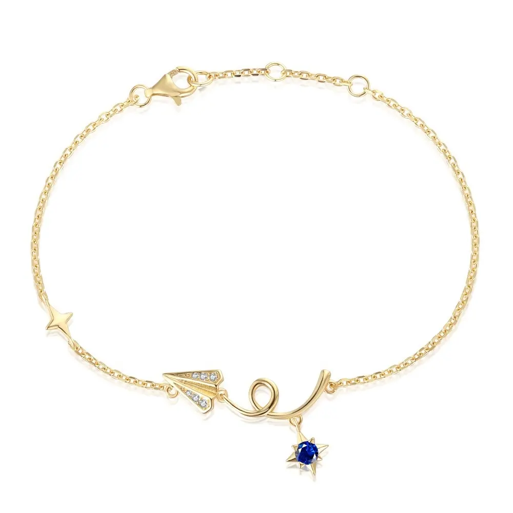 Dr. Jewelry NEW 925 Sterling Silver 18K Ouro 5A + Alta Qualidade Azul Zircão Avião Pulseira para o Dia Dos Namorados Mulheres Jóias