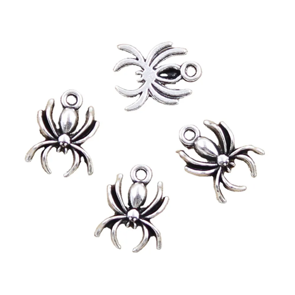 Encantos araña Halloween 17x14mm hecho a mano ajuste, colgantes de Color plata tibetana Vintage, DIY para collar de pulsera