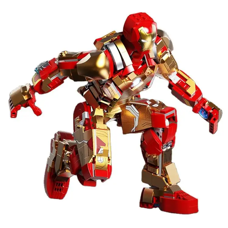 1126 Uds bloques de construcción figuras de acción Iron Hero Man Marvel Comics figura personalizada Iron Man modelo Led luz superhéroe