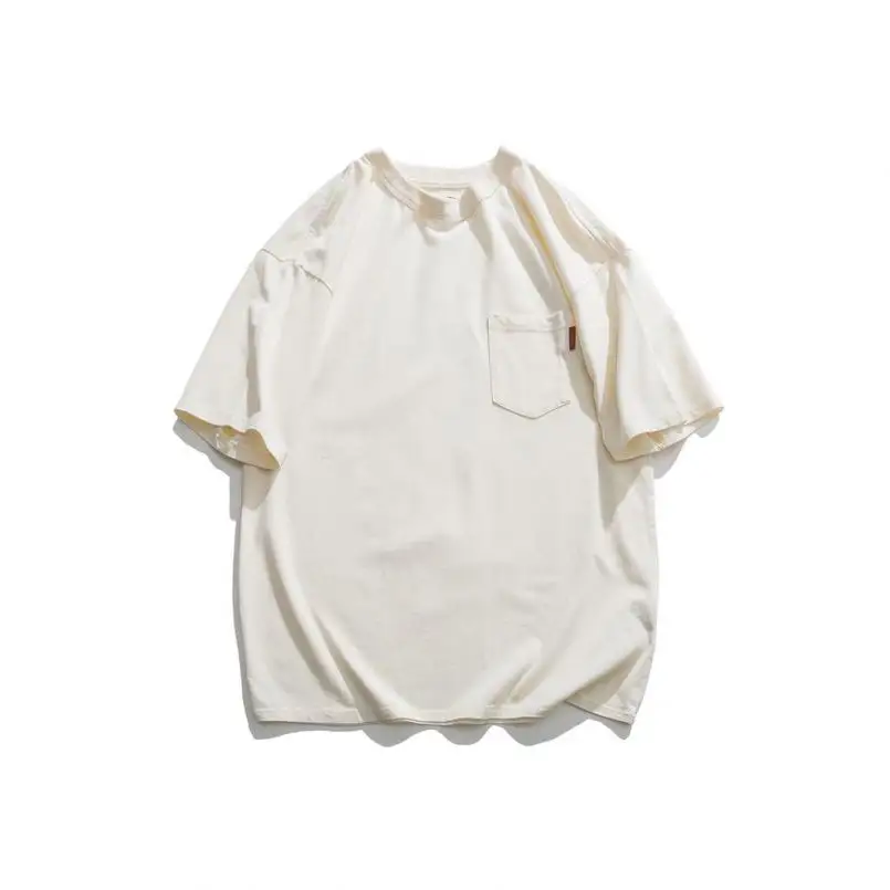 Camisetas oversize de algodón 100 para hombre, camisas blancas a granel con bolsillo, con estampado, baratas, venta al por mayor