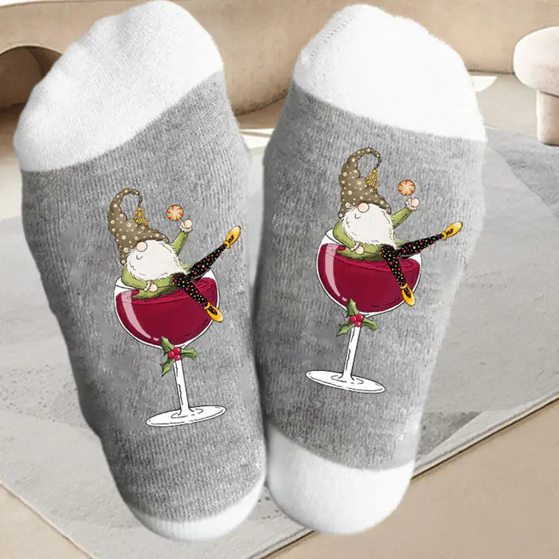 Natal Ins Moda Cor Correspondência Meias Em Tubo Meias Homens E Mulheres Contraste Cor Red Wine Glass Casual Meias Suor Abso