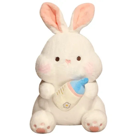Botol bayi lucu mainan mewah boneka kelinci bantal kelinci putih kecil hadiah ulang tahun