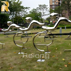 Reslong hiện đại Thiết kế trừu tượng thép không gỉ đi xe đạp điêu khắc tượng cho thể thao ngoài trời thành phố trang trí vuông - Product Image 3