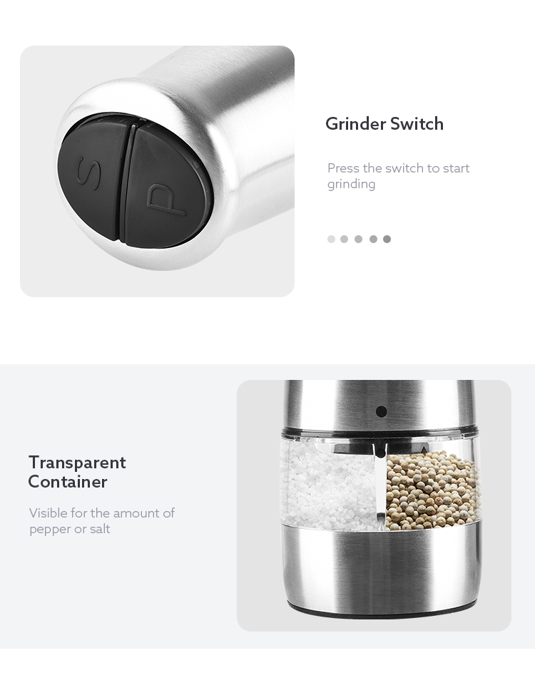 6 AAA batteries operated stainless steel electric pepper grinder salt mill 2 in 1 dual mill