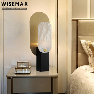 WISEMAX家具现代家居装饰矩形大理石台灯金色金属灯罩台灯带按钮 - Product Image 2