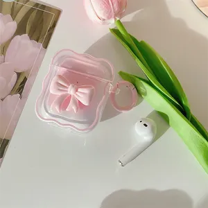 かわいい立体弓グラデーション透明ヘッドフォンケースAirpods保護ケースシリコンウェーブボーダー保護ケース - Product Image 2