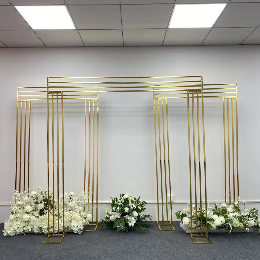 Event Party Bühnen dekoration zurück Tropfen liefert Gold Metallrahmen Blumen hintergrund stehen Hochzeit Bogen Hochzeit Mittelstücke