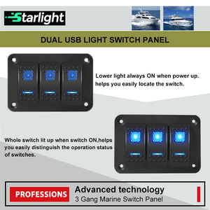 3 gang 12V không thấm nước Rocker chuyển đổi bảng điều chỉnh với kép màu xanh LED pre-có Dây Led Light <span class=keywords><strong>Bar</strong></span> điều khiển cho Jeep rzr ATV thuyền Marine - Product Image 2