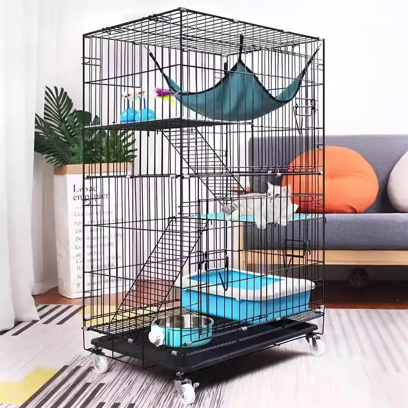 Precio barato Alambre de hierro grande gato de interior tamaño personalizado mascota gato perro casa jaula mascota gato casa