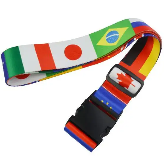 Correia de bagagem personalizada, cinta de nylon personalizada com estampa de bandeira do país, poliéster, subolmação, etiqueta de nome