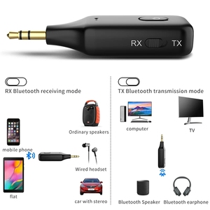 Transmissor de áudio bluetooth 5.0, receptor e recebedor com entradas 3.5mm, auxiliar, usb dongle, adaptador estéreo de música, microfone para tv, pc, kit para carros, fone de ouvido