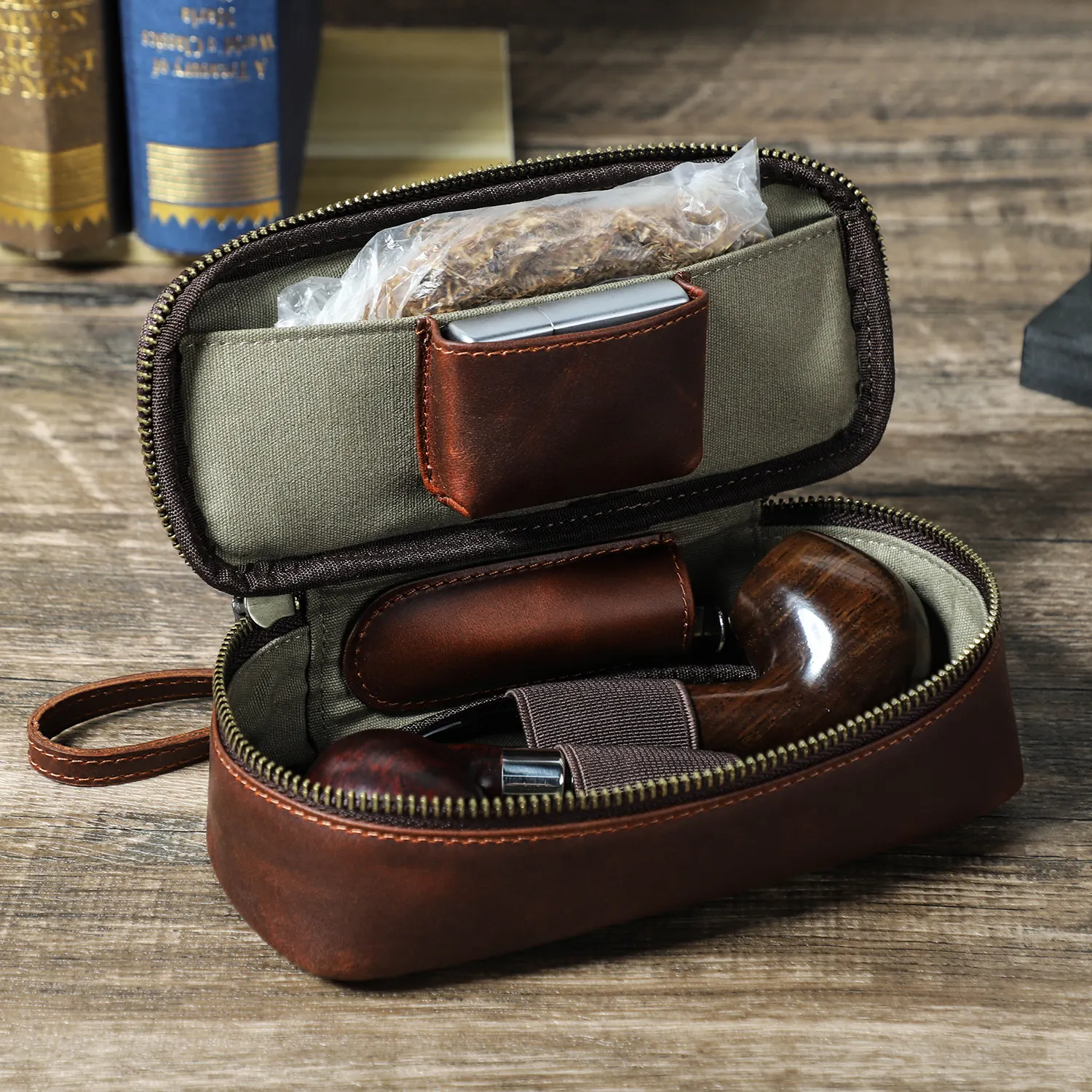 Custom Portable Smoking Pipe Set Bag Travel Genuine Leather Pipe Accessories Tamper Tobacco-pouch Lighter Storage Case Box