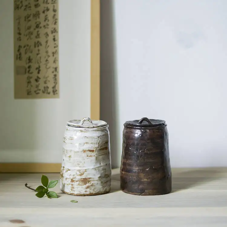 昔ながらの手作りセラミック錫粗陶器コーヒー豆缶