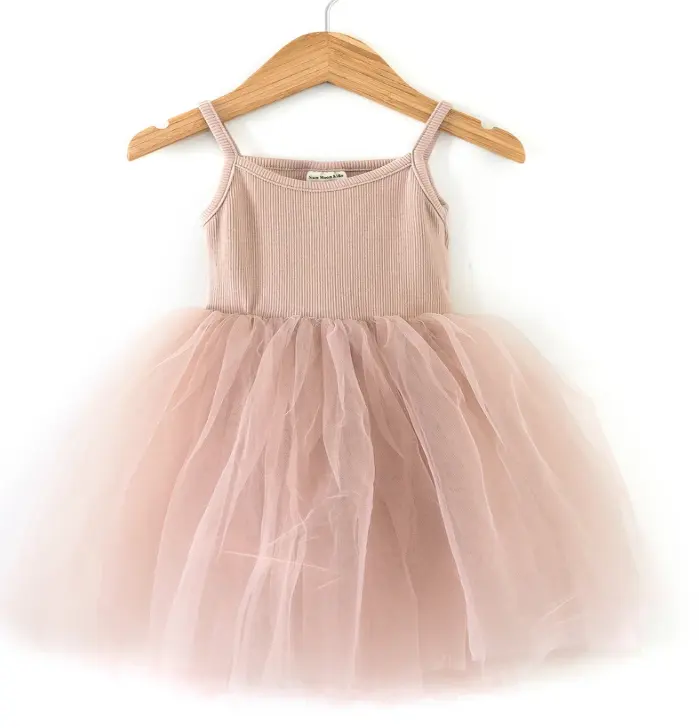 Toddler girls dress ribbed strap sleeveless top patchwork lace tutu dress party baby princess dress