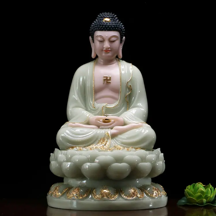 Branco jade buda estátua de mármore pedra budismo mesa arte escultura