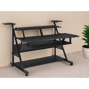 HMS 67 Black Solid Wood and Metal <strong>Rolling</strong> PC Desk Modern Minimalist <strong>Computer</strong> <strong>Table</strong> for Home Office Use - Product Image 1