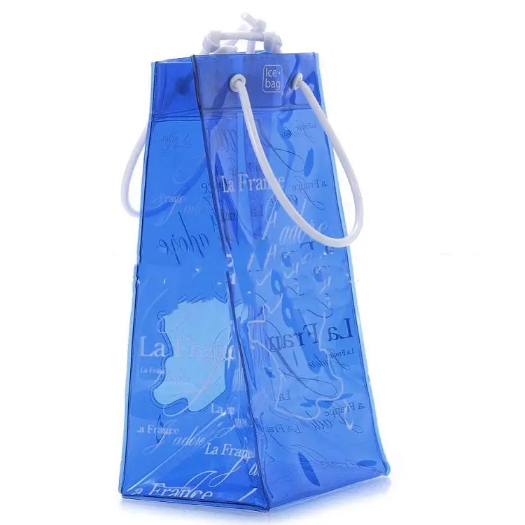 WETRUST LOGO personalizzato blu verde rosso trasparente Cooler Chiller borsa con manico con coulisse portabottiglie in plastica borsa per il ghiaccio in Pvc trasparente