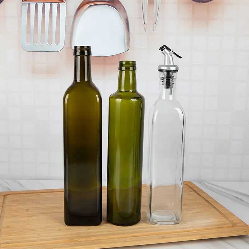 Reutilizável 250ml 500ml Dorica Marasca Verde Escuro Vinagre Azeite Molho Cozinha Dispenser derramando garrafa de vidro bico