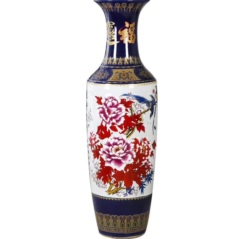 Китайский производитель, синяя глазурованная Цветочная ваза, фарфоровая большая напольная ваза для украшения