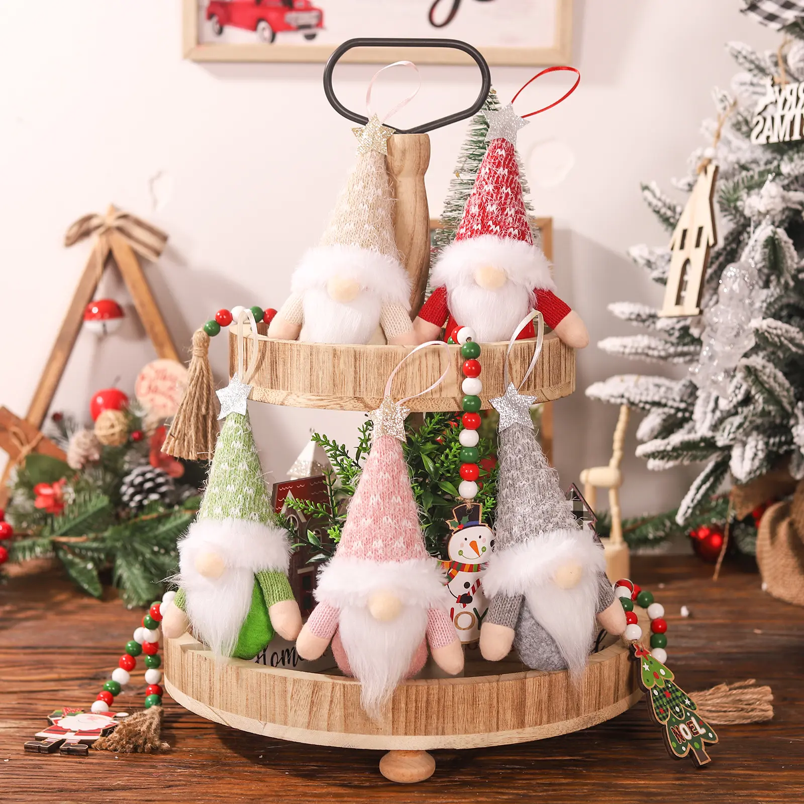 Vendita calda Mini gnomo natale ornamenti di peluche pentagramma albero di Natale appendere decorazioni Gonk