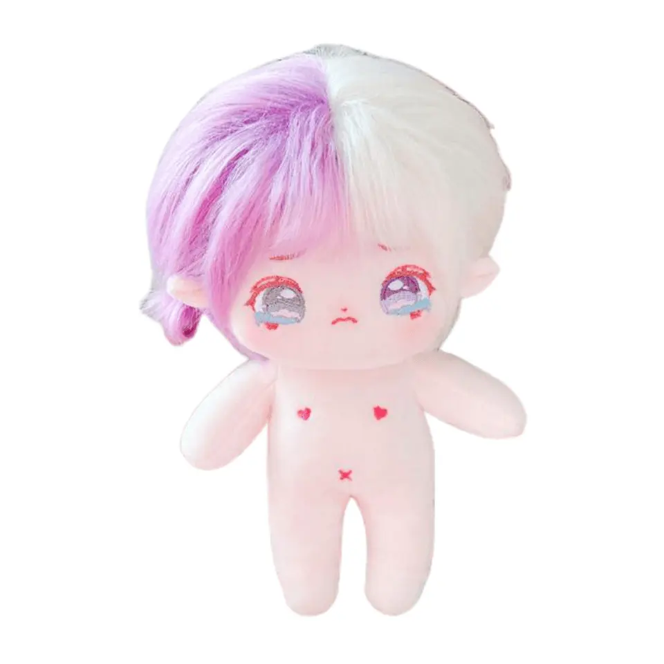 20 cm 8 pouces thermochromique blanc et violet double couleur Faux cheveux en soie fille jouets en peluche poupées avec squelette en plastique