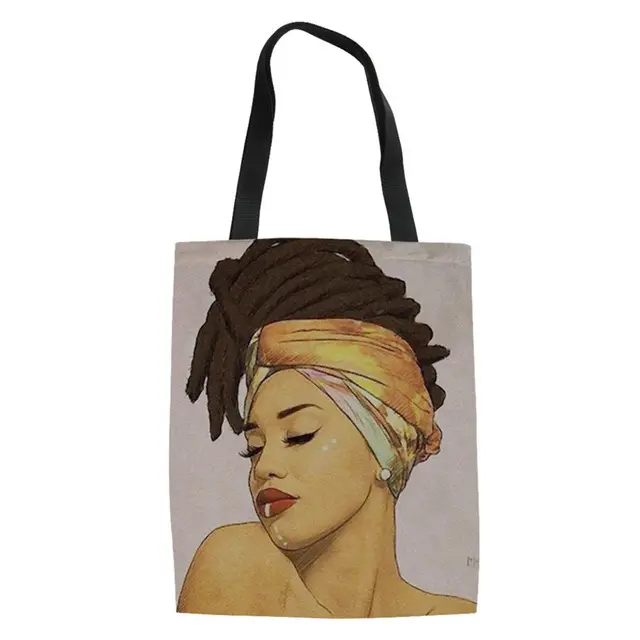 कस्टम कैनवास हैंडबैग महिलाओं काले कला अफ्रीकी लड़की मुद्रण शॉपिंग बैग देवियों Foldable कैनवास ढोना बैग यात्रा बैग महिलाओं के लिए