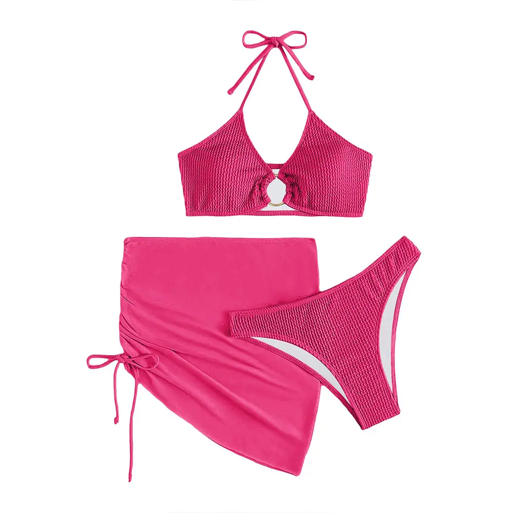 Custom 3 Piece Designer Matching Swimsuits Beach Shorts Women Thong Bikini Bra Set Bathing Suits For Women