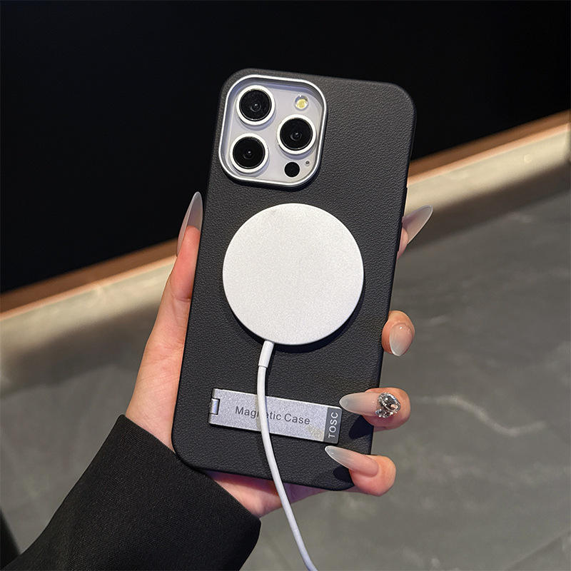 สายรัดแม่เหล็กพื้นผิวหนังสีดำพร้อมขาตั้ง