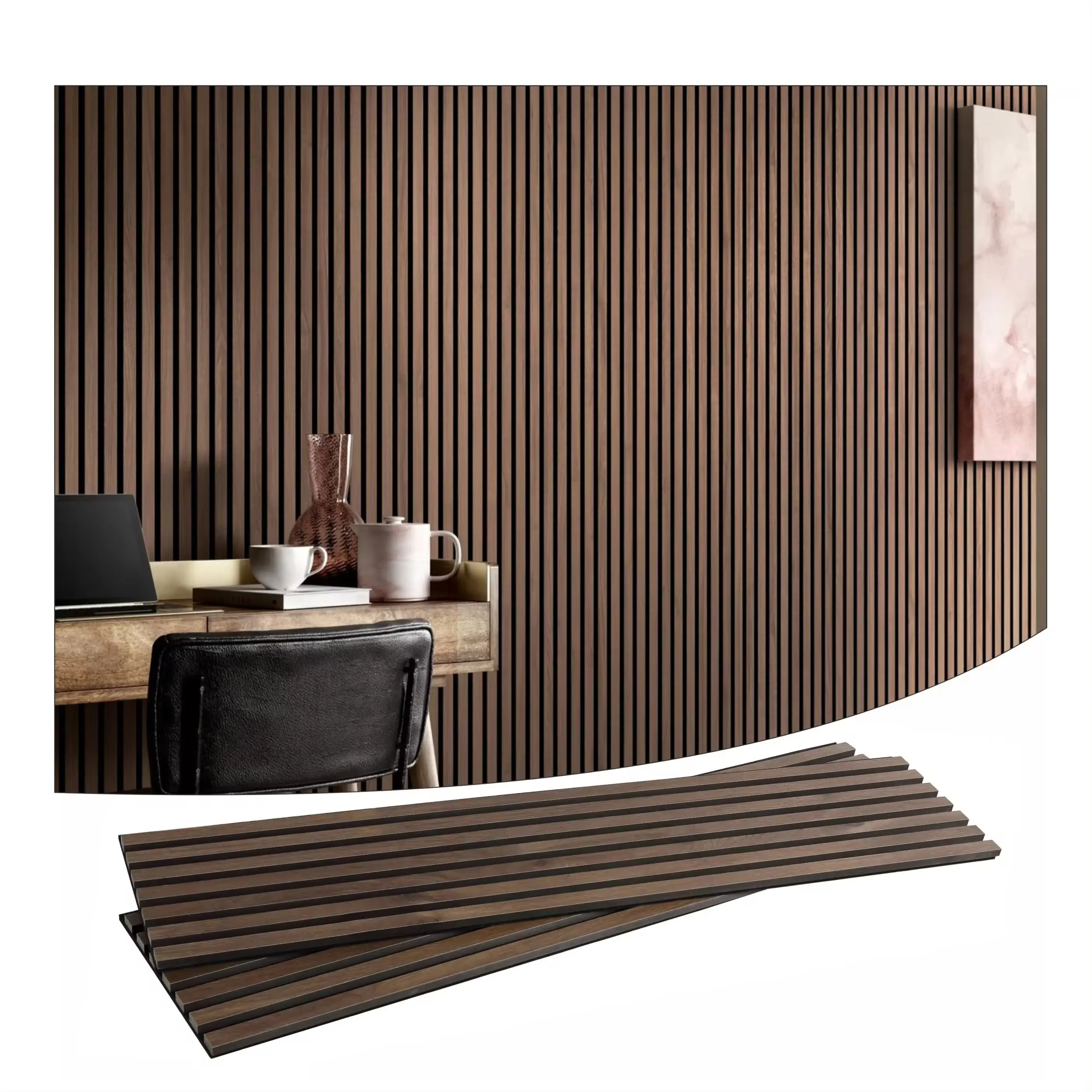 Panneau mural en fibre de polyester à lattes en bois Master Acoustic Modern Acoustic Sound Absorption Proofing Wood Design