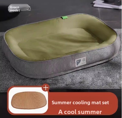 Niche pour chien verte + tapis rafraîchissant - Fraîcheur estivale