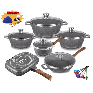 HK 23pcs Minimalist Cookware Sets Hot Selling Stock Home Cooking Stone Ceramic <strong>Pots</strong> with Semi-Glass Lid Metal Material