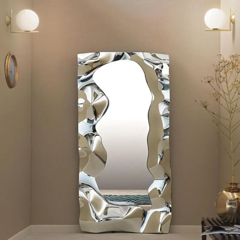 Großes gemischtes Medien-Kunstwerk 3D-Metallmalerei mit Spiegel moderne Wandbilder Wandkunst Wohnzimmer