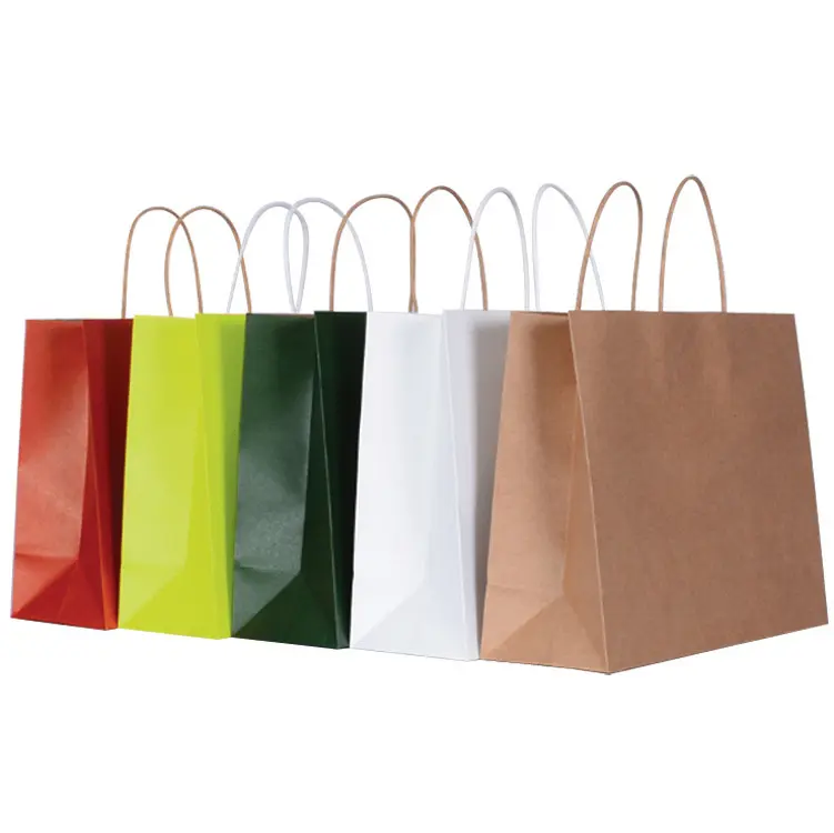 Özel renkler lüks alışveriş saplı çanta Kraft kağıt çok boyutları stok giyim hediye alışveriş düz çanta logo ile