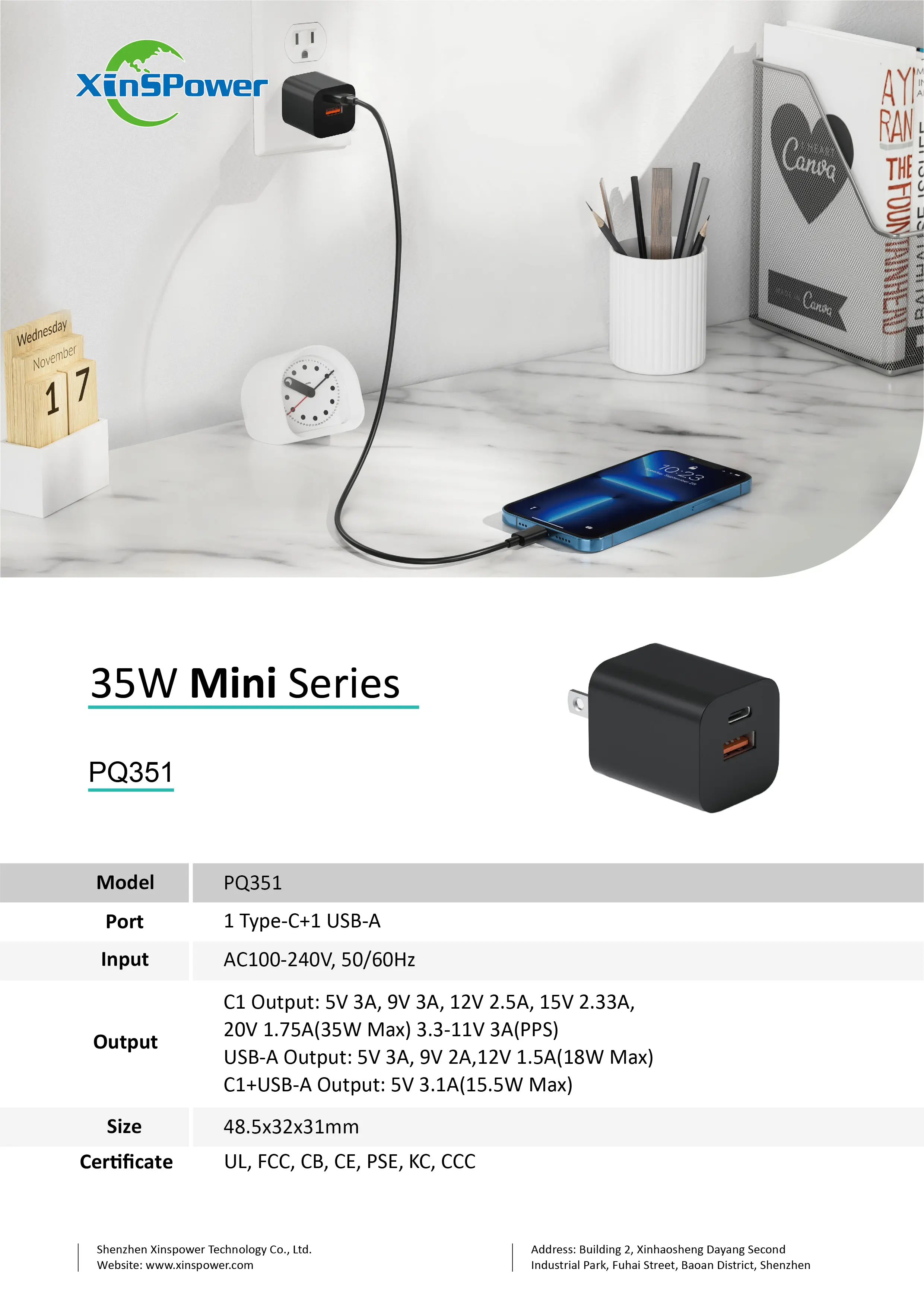 Du lịch nhanh chóng QC PD điện thoại di động thông minh Power Adapter cho Huawei iPhone 15 sạc nhanh Loại C gan nhỏ sạc di động