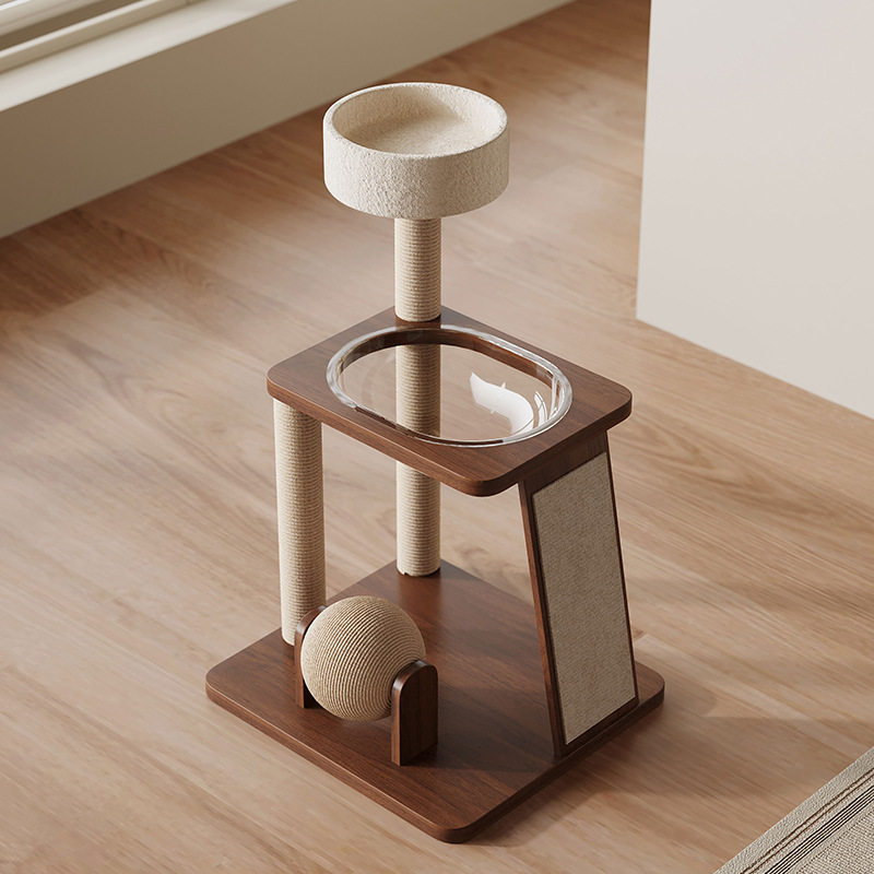 Multi-layered space capsule small cat tree walnut color C