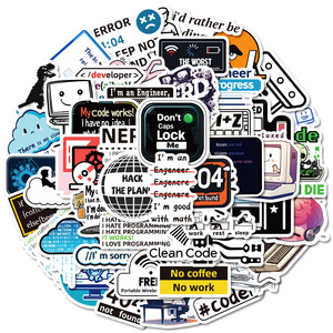 50 Pcs <strong>Computer</strong> <strong>Programmer</strong> PVC Self Adhesive Stickers for Helmet, Handbag, Phone Case, Suitcase, Refrigerator and Books