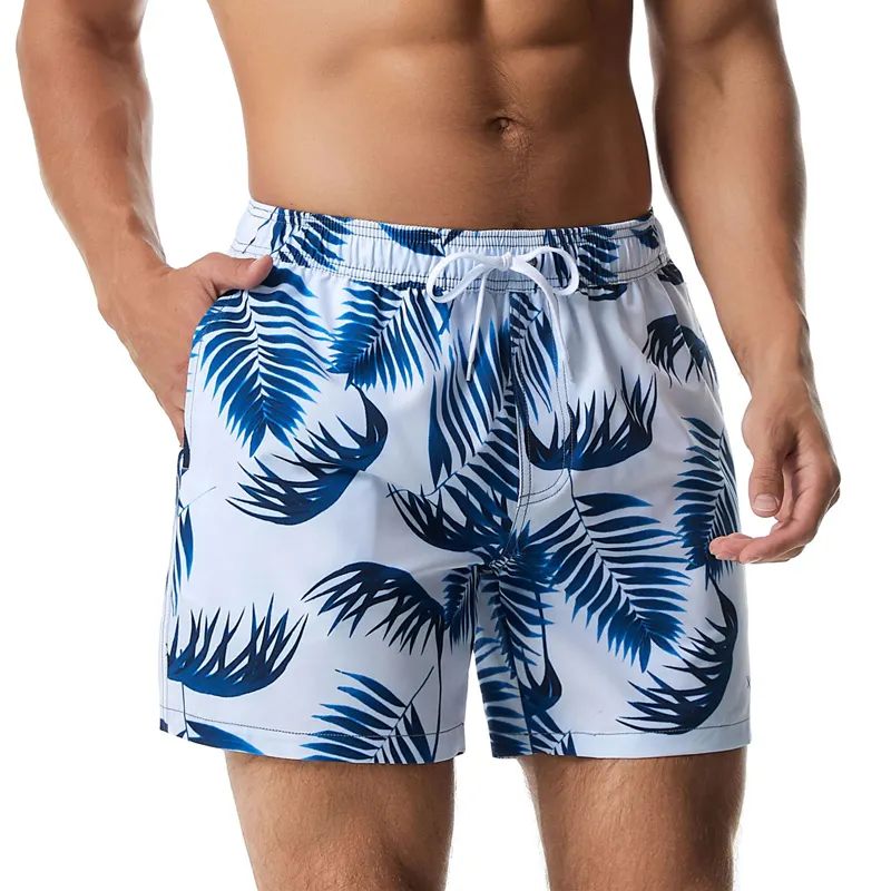 Short d'été fin 180gsm utilitaire personnalisé feuilles impression complète séchage rapide baggy plus szie surf board shorts sexy maillot de bain