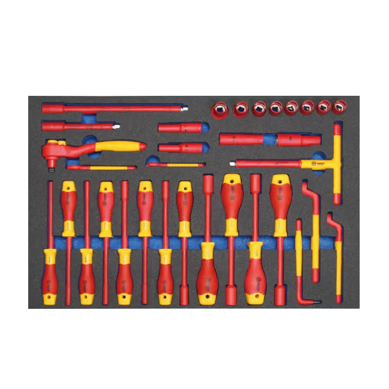 Impulsionador de preço de fábrica, 33 peças, vde 1000v, ferramentas isoladas, chave de fenda, chave de catraca, soquete, conjunto de barras de extensão